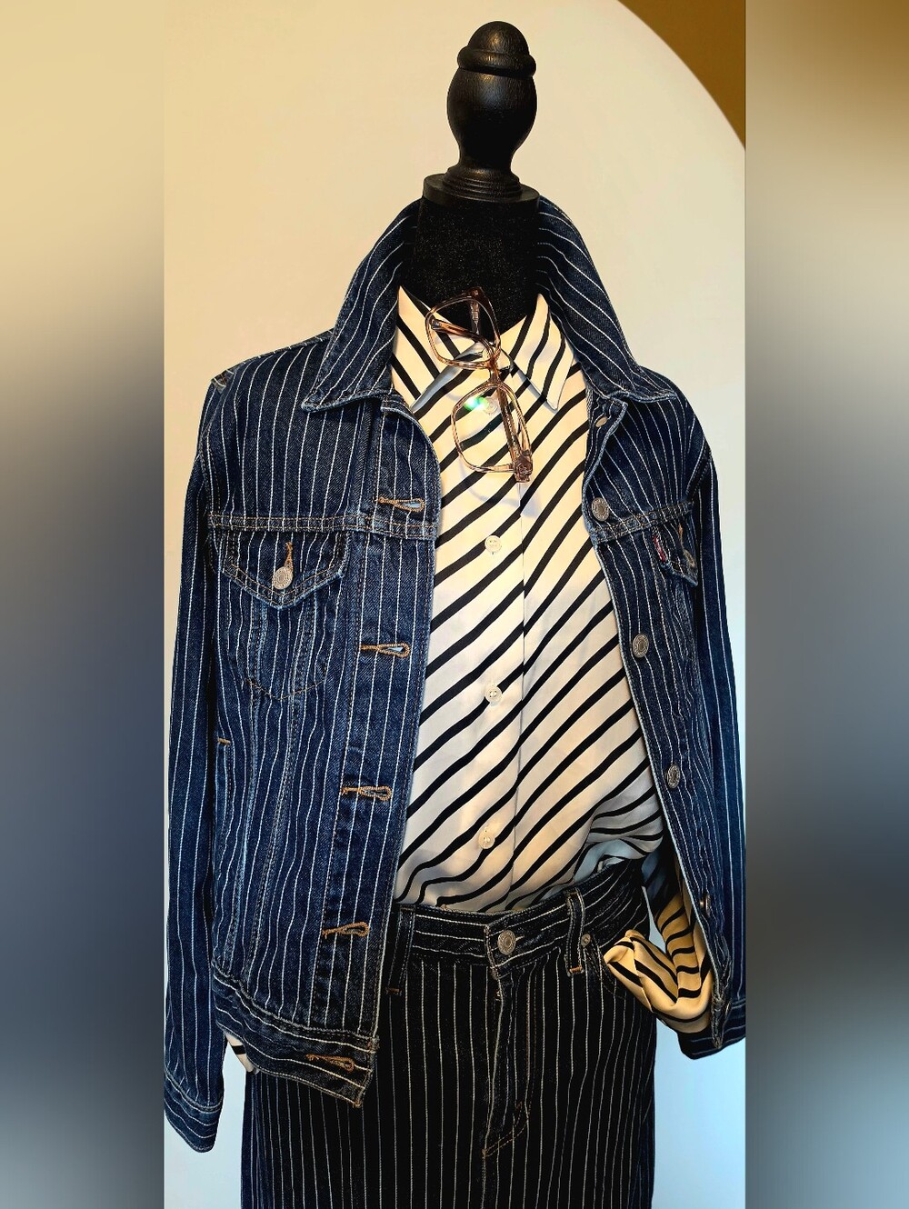 Levi's - Jacket And Skirt - Pinstriped Dark Wash Denim